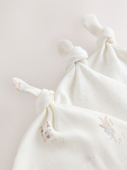 Ecru Fairy Mouse 3 Pack Tie Top Baby Beanies (0-12mths)
