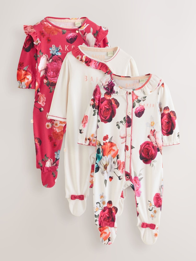 Baker by Ted Baker Red Cotton Printed Sleepsuits 3 Pack