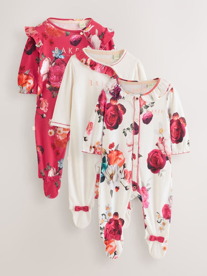 Baker by Ted Baker Red Cotton Printed Sleepsuits 3 Pack