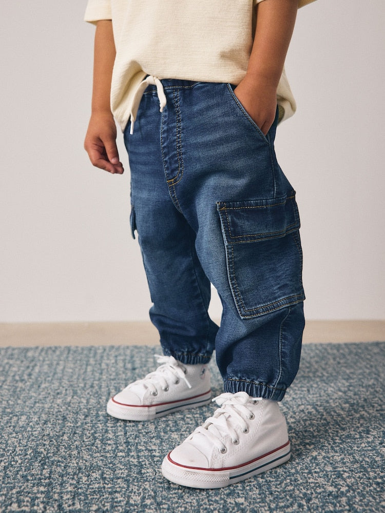 Dark Blue Comfort Stretch Wide Cargo Jeans (3mths-7yrs) - Dark Blue / 12-18 Months (80-86cm)
