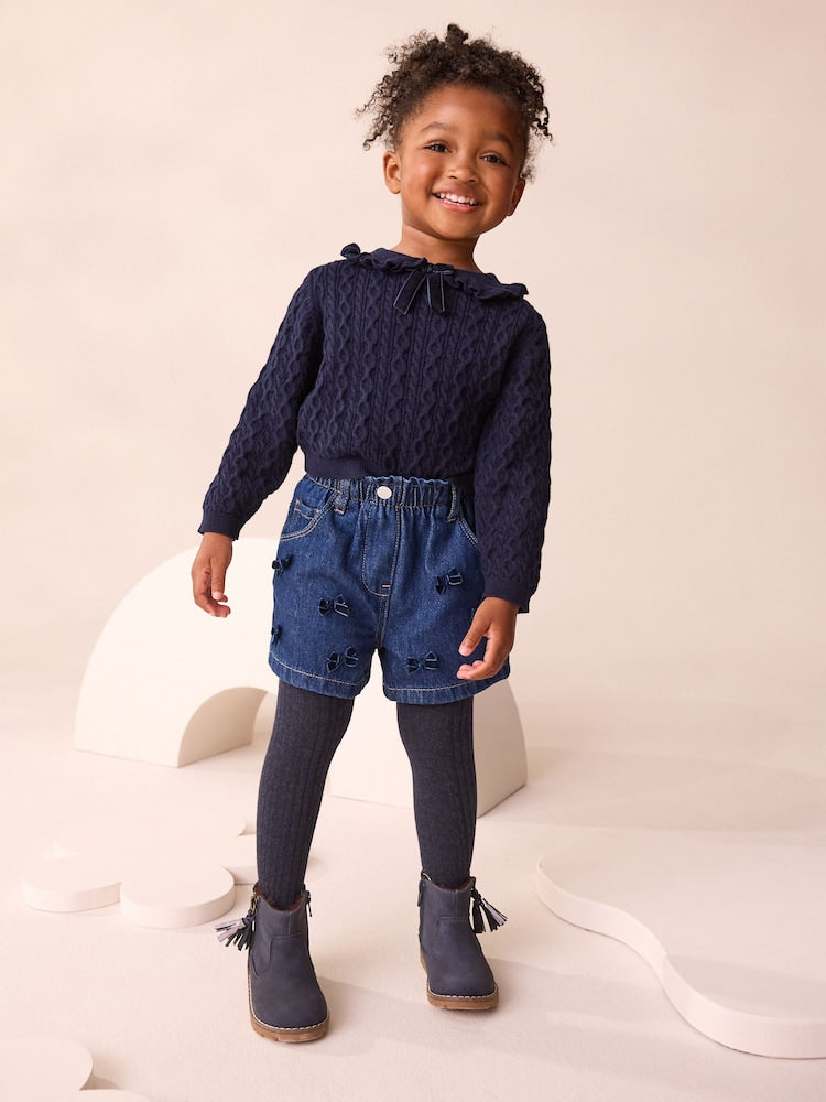 Blue Denim Bow Shorts and Tights Set (3mths-7yrs)
