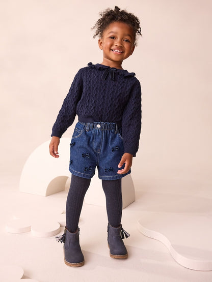 Blue Denim Bow Shorts and Tights Set (3mths-7yrs)