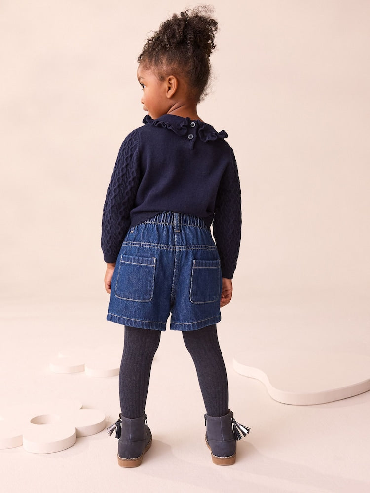 Blue Denim Bow Shorts and Tights Set (3mths-7yrs)