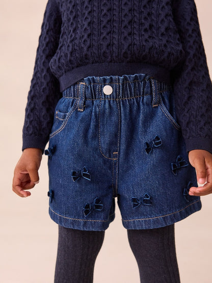 Blue Denim Bow Shorts and Tights Set (3mths-7yrs)