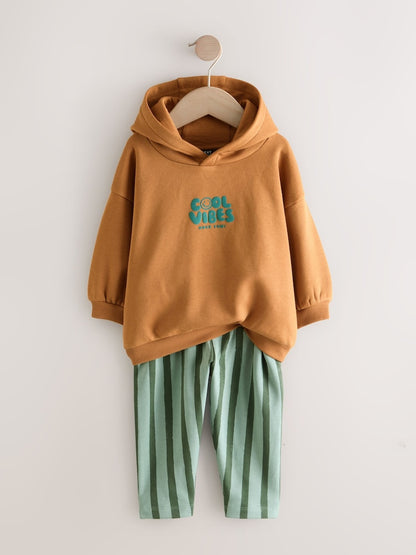 Rust Brown Cool Vibes Printed Hoodie and Joggers Set (3mths-7yrs)