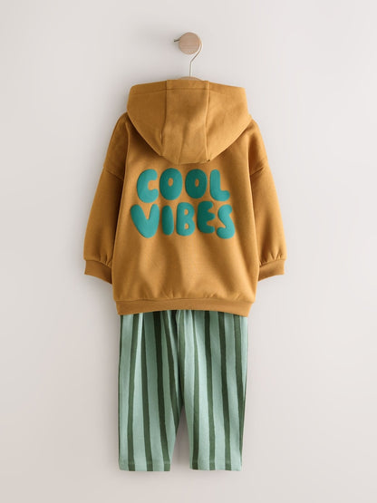 Rust Brown Cool Vibes Printed Hoodie and Joggers Set (3mths-7yrs)