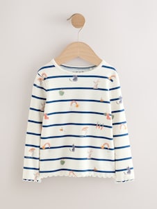 Neutral Lemon Print Rib Long Sleeve T-Shirt (3mths-7yrs) - Ecru/Navy Stripe Character Rib Long Sleeve / 12-18 Months (80-86cm)