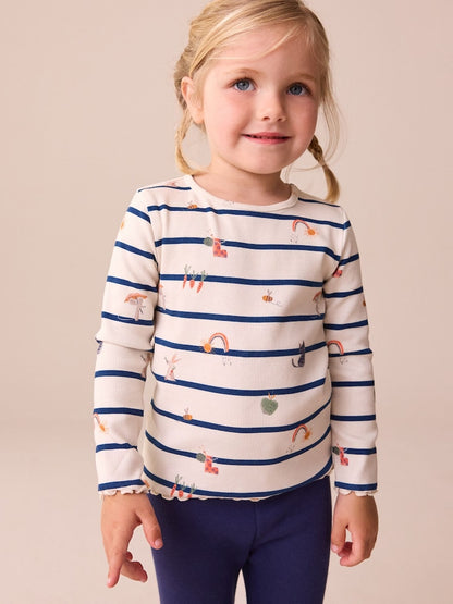 Ecru/Navy Stripe Character Rib Long Sleeve T-Shirt (3mths-7yrs) - Ecru/Navy Stripe Character Rib Long Sleeve / 12-18 Months (80-86cm)