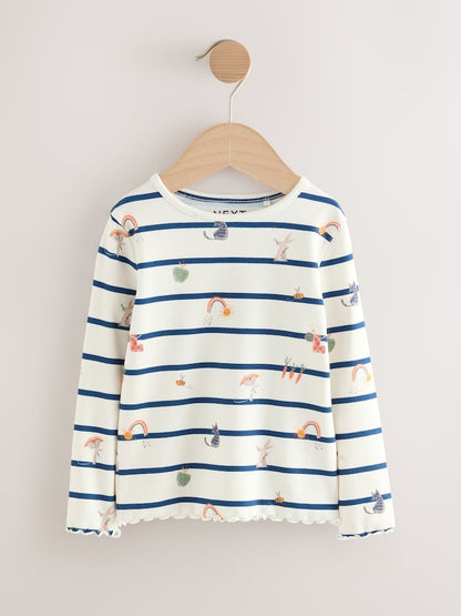 Ecru/Navy Stripe Character Rib Long Sleeve T-Shirt (3mths-7yrs) - Size 3-6 Months (62-68cm)