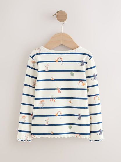 Ecru/Navy Stripe Character Rib Long Sleeve T-Shirt (3mths-7yrs) - Size 3-6 Months (62-68cm)