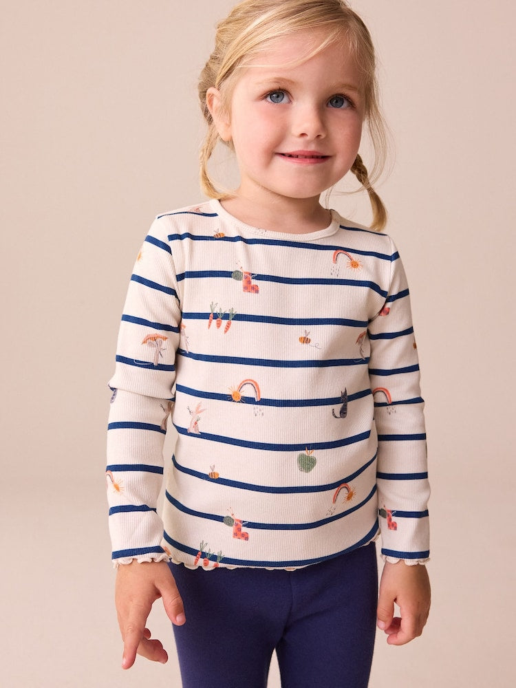 Ecru/Navy Stripe Character Rib Long Sleeve T-Shirt (3mths-7yrs) - Size 3-6 Months (62-68cm) - Ecru/Navy Stripe Character Rib Long Sleeve