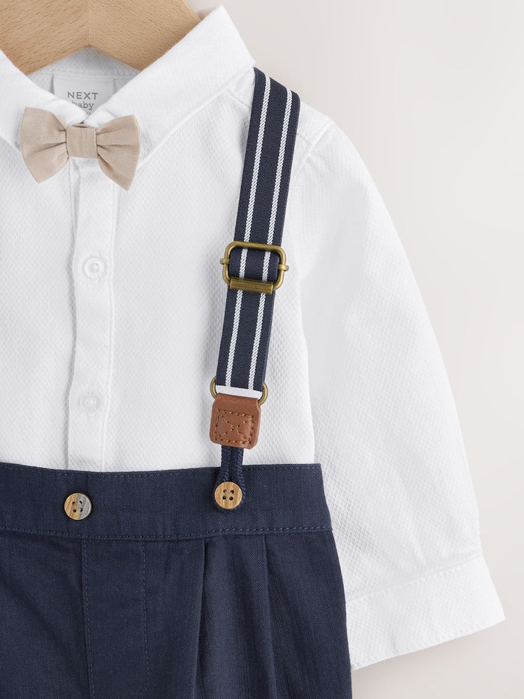 Navy Baby Shirt Trousers and Braces 4 Piece Set (0mths-2yrs)