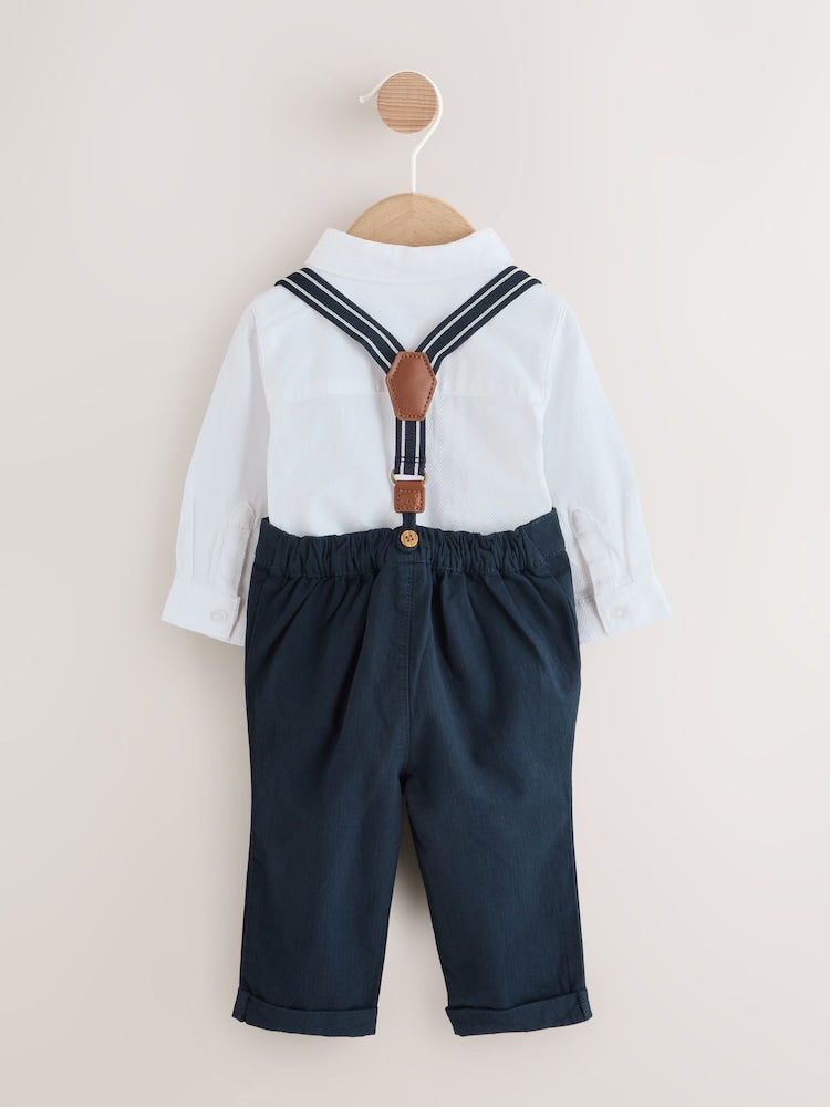 Navy Baby Shirt Trousers and Braces 4 Piece Set (0mths-2yrs)