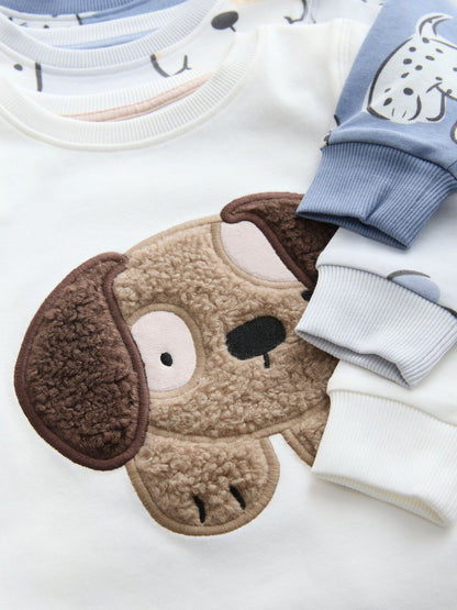 Blue/Ecru Dog Snuggle Pyjamas 3 Pack (9mths-6yrs)