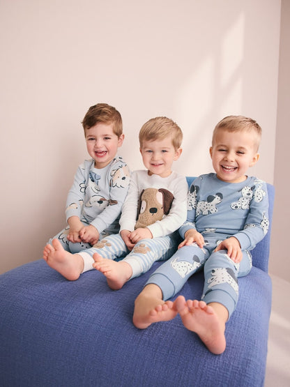Blue/Ecru Dog Snuggle Pyjamas 3 Pack (9mths-6yrs)