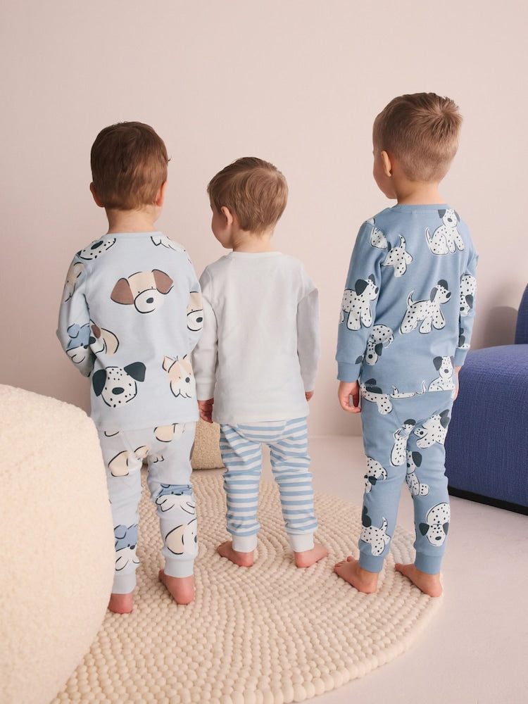 Blue/Ecru Dog Snuggle Pyjamas 3 Pack (9mths-6yrs)