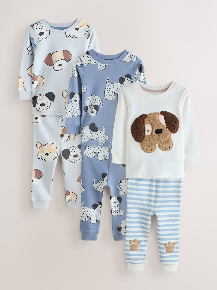 Blue/Ecru Dog Snuggle Pyjamas 3 Pack (9mths-6yrs)