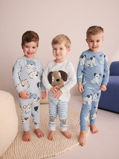 Blue/Ecru Dog Snuggle Pyjamas 3 Pack (9mths-6yrs)