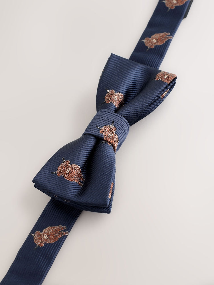 Navy Hamish The Highland Cow Bow Tie (3-16yrs) - Size 3-5 Years (98-110cm)