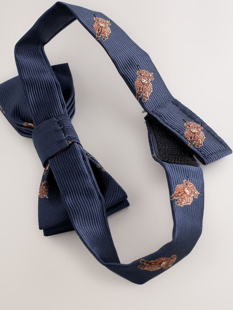 Navy Hamish The Highland Cow Bow Tie (3-16yrs) - Size 3-5 Years (98-110cm)