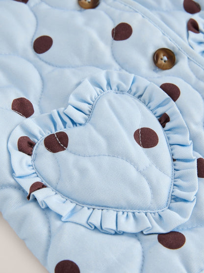 Blue Polka Dot Printed Quilted Jacket (3mths-7yrs) - Size 3-6 Months (62-68cm)