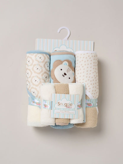Snuggle Tots light blue Hooded Towels And Wash Cloths 3 Pack - Size One