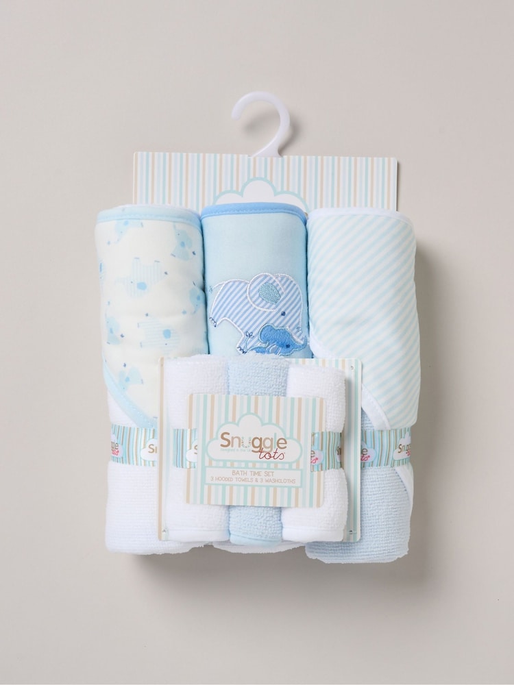 Snuggle Tots Blue Light Hooded Towels And Wash Cloths 3 Pack - Size One