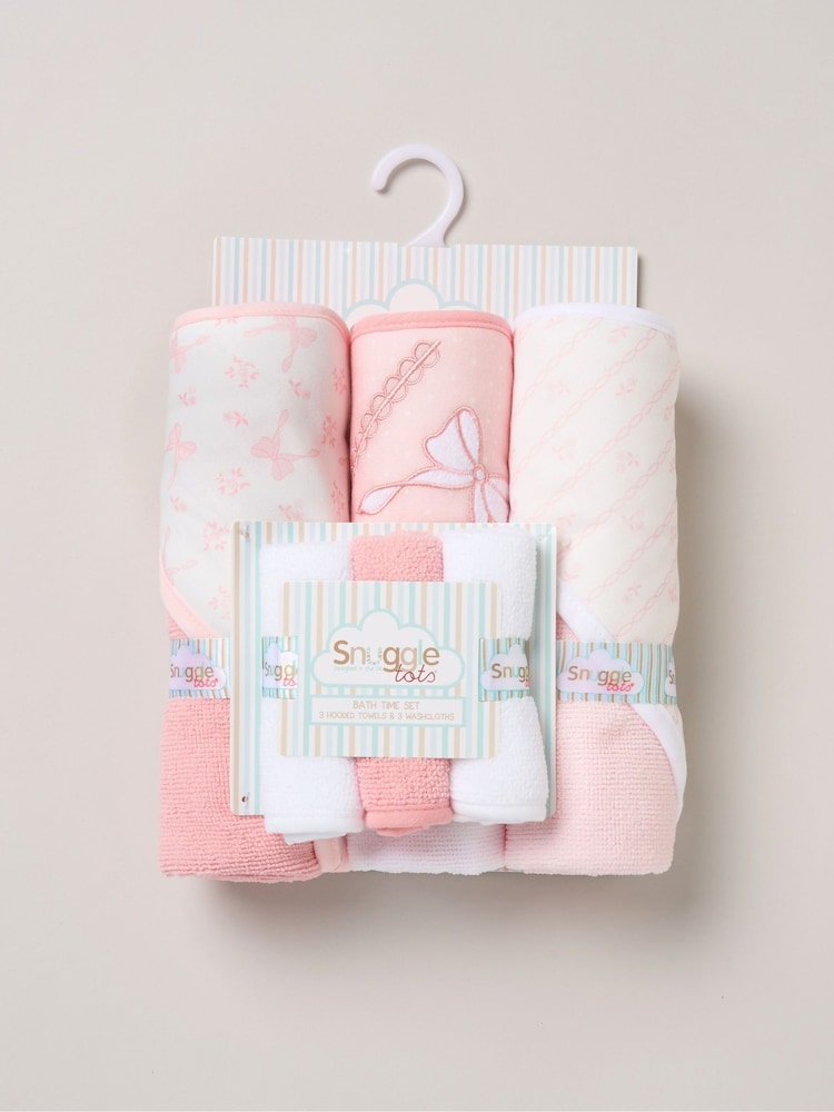 Snuggle Tots Pink Hooded Towels And Wash Cloths 3 Pack - Size One