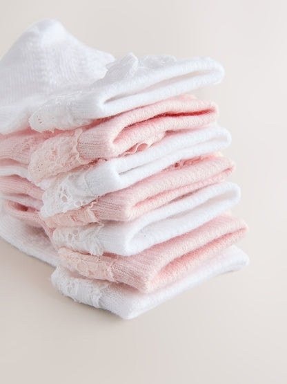 Pink/White Lace Baby Socks 7 Pack - Size 50cm (First Size)