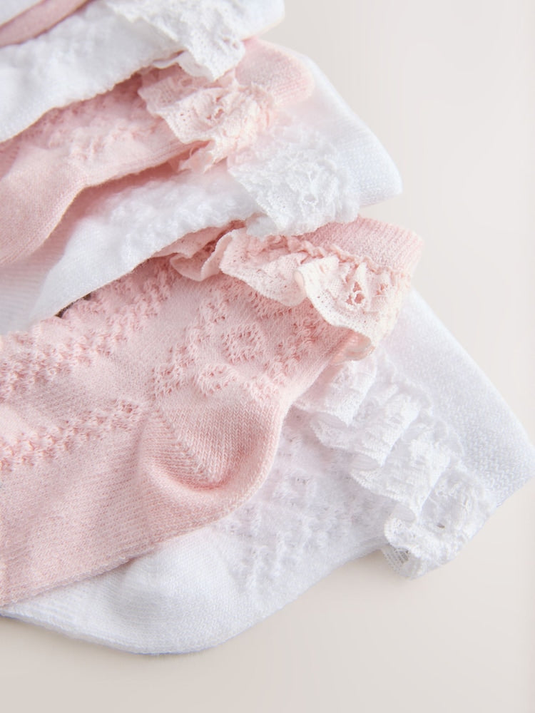 Pink/White Lace Baby Socks 7 Pack - Size 50cm (First Size)