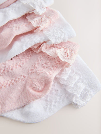 Pink/White Lace Baby Socks 7 Pack - Size 50cm (First Size)