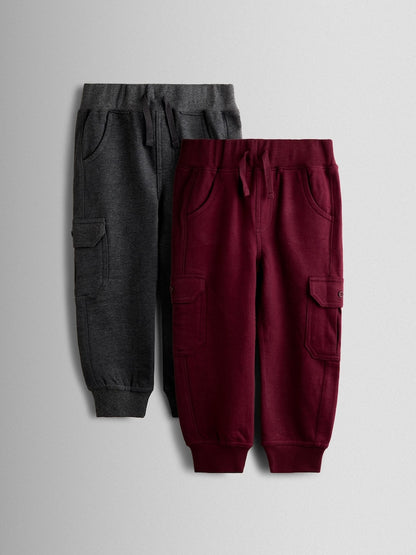JoJo Maman Bébé Burgundy Red 2-Pack Cargo Joggers - Size 6-12 Months (68-80cm) - Burgundy Red