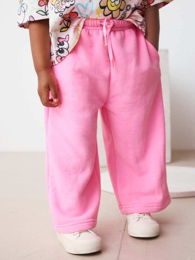 Bright Pink Wide Leg Sweat Joggers (3mths-7yrs) - Size 3-6 Months (62-68cm) - Bright Pink Wide Leg Sweat