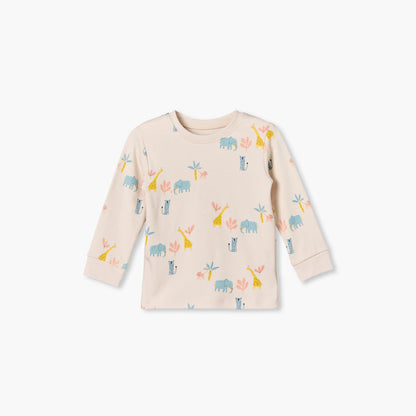 Pack of 2 Juniors Cotton Round Neck Long Sleeves Pyjama Set with Safari Print