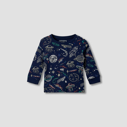 Juniors Space Print T-shirt and Pyjama - Set of 2