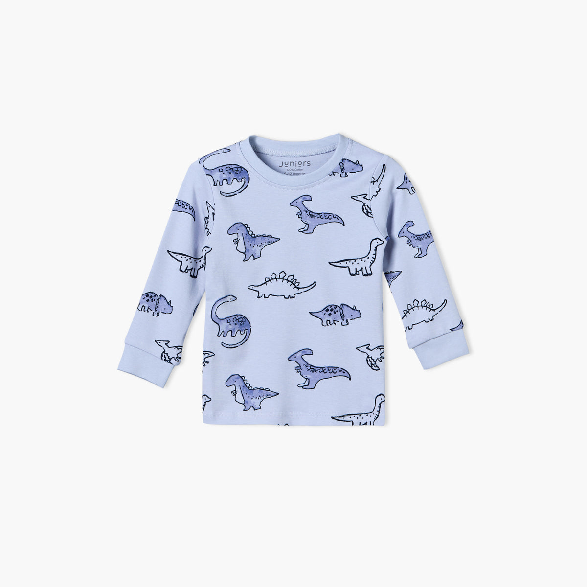 Pack of 3 Juniors Cotton Round Neck Long Sleeves Pyjama Set with Dinosaur Print