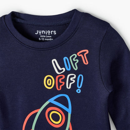 Pack of 3 Juniors Cotton Crew Neck Short Sleeves Pyjama Set with Rocket Print