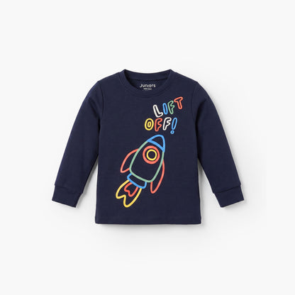 Pack of 3 Juniors Cotton Crew Neck Short Sleeves Pyjama Set with Rocket Print