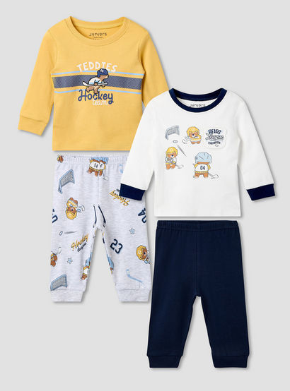 Juniors Bear Print T-shirt and Pyjama - Set of 2-baby-boys-clothing-nightwear-pyjamasets-image-1