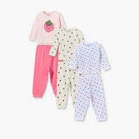 Pack of 3 Juniors Cotton Round Neck Long Sleeves Pyjama Set with Strawberry Print-undefined-image-1