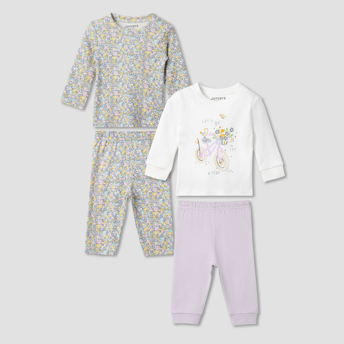 Juniors Printed Long Sleeves T-shirts and Pyjamas - Set of 2 - Multicolour / 12-18 mths