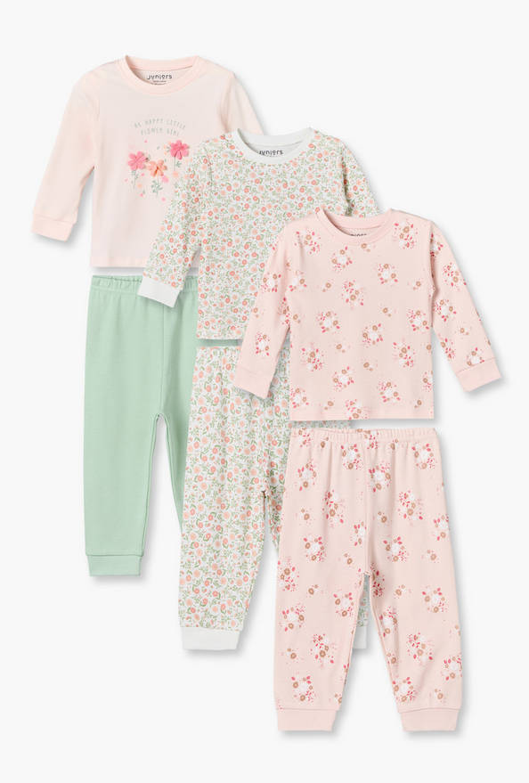 Pack of 3 Juniors Cotton Round Neck Long Sleeves Pyjama Set with Floral Print