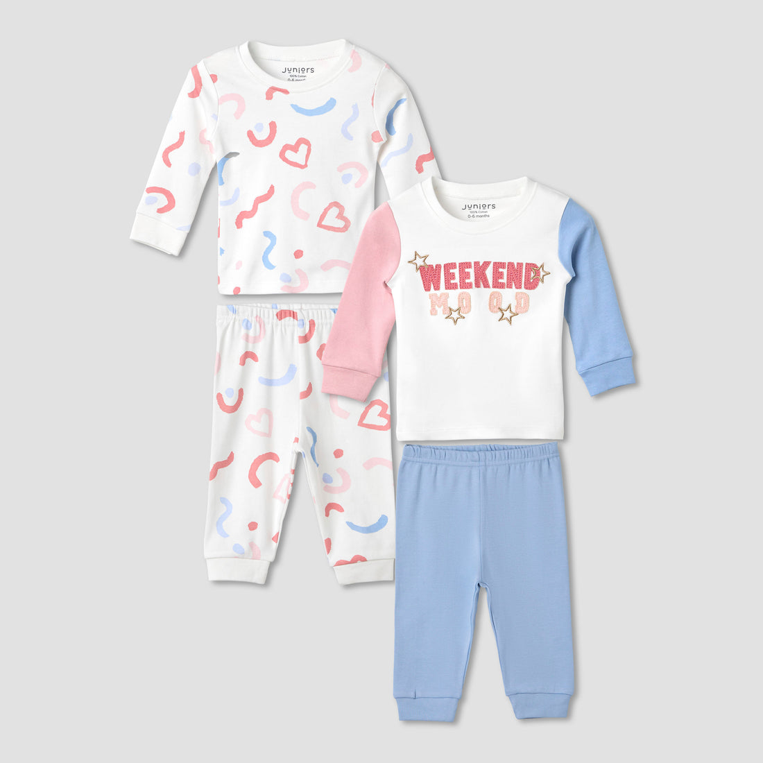 Juniors Printed Long Sleeve T-shirts and Pyjamas - Set of 2 - Multicolour / 12-18 mths