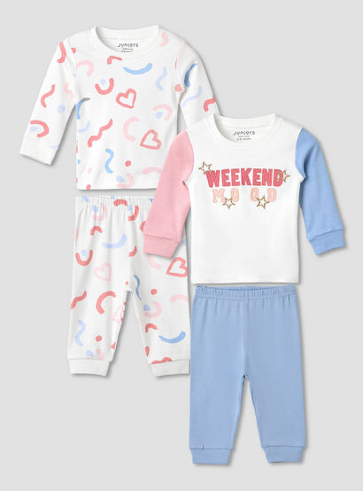 Juniors Printed Long Sleeve T-shirts and Pyjamas - Set of 2-baby-girls-clothing-nightwear-pyjamasets-image-1