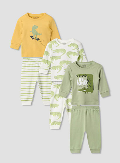 Juniors Crocodile Print T-shirt and Pyjama - Set of 3-baby-boys-clothing-nightwear-pyjamasets-image-1