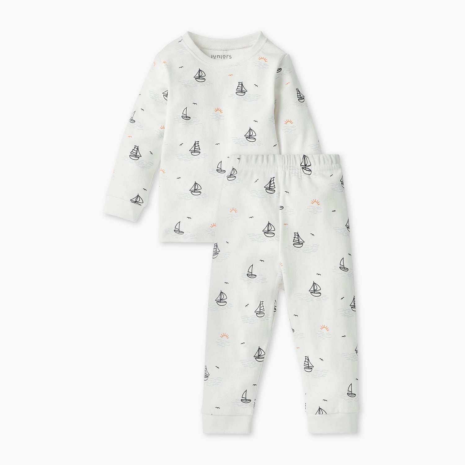 Juniors Nautical Print T-shirt and Pyjama Set - White / 12-18 mths