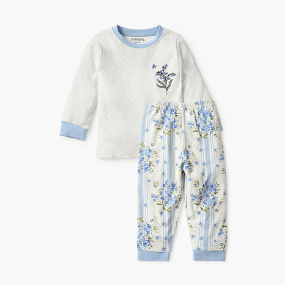Juniors Floral Print T-shirt and Pyjama Set - White / 12-18 mths
