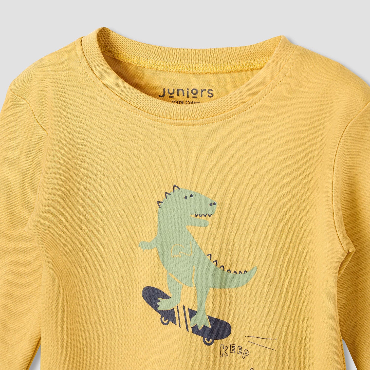 Juniors Cotton Round Neck Long Sleeves Pyjama Set with Graphic Print