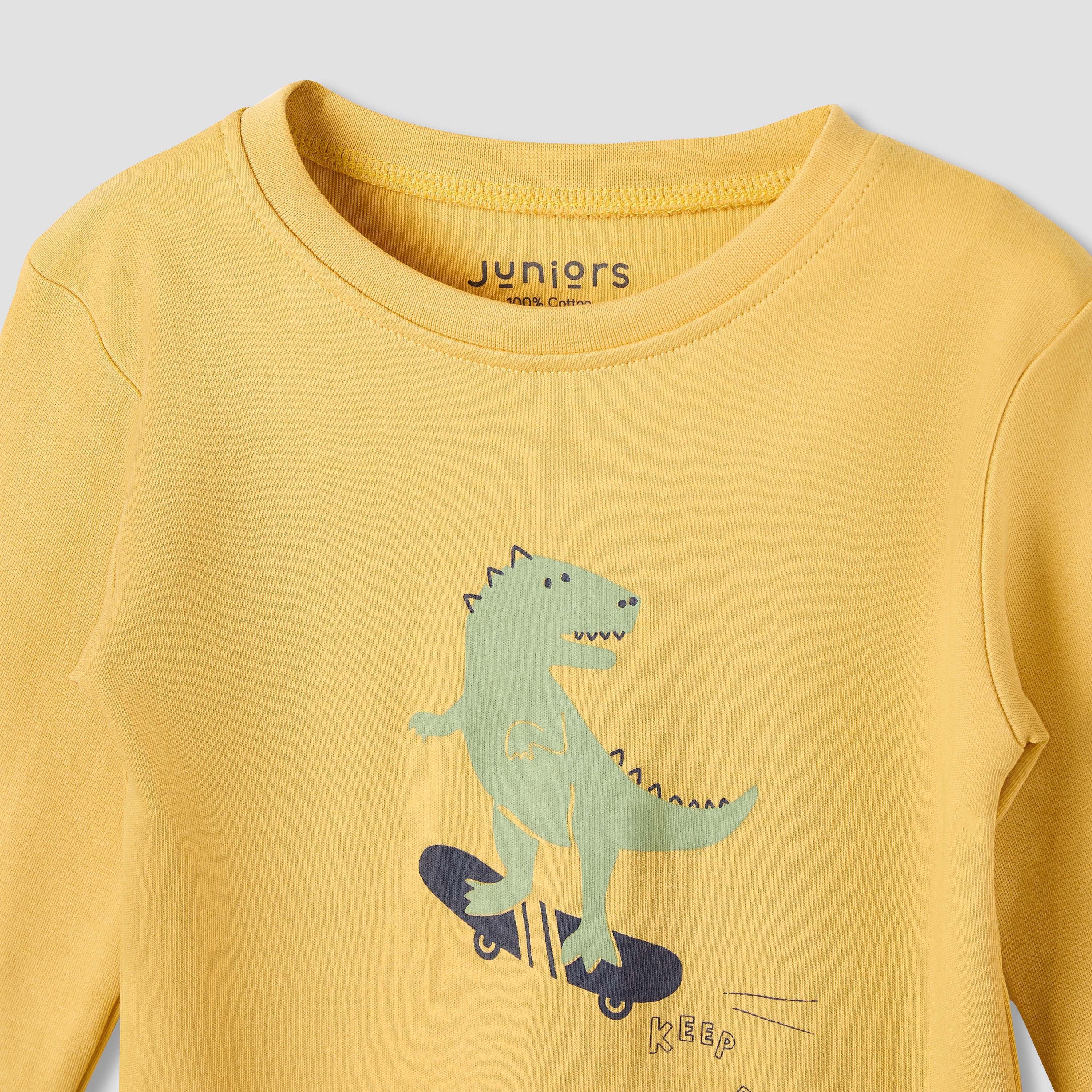 Juniors Cotton Round Neck Long Sleeves Pyjama Set with Graphic Print