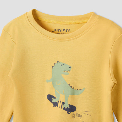 Juniors Cotton Round Neck Long Sleeves Pyjama Set with Graphic Print